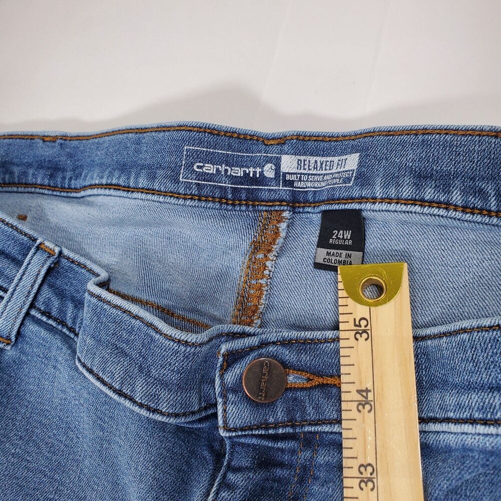 Carhartt Women’s 24W Relaxed Fit Carpenter Jeans Blue Plus Size Utility Denim - Picture 4 of 8